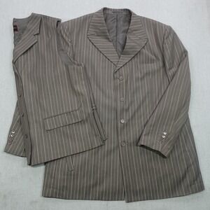 Giorgio Fiorelli Blazer Mens 48 Gray Pinstripe Super 150s Suit Jacket Vest Set